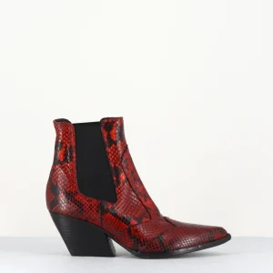 Santiags en cuir imprimé python rouge - E2002R