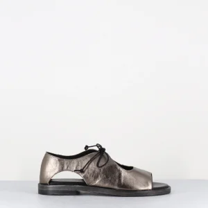 Sandales plates à lacets en cuir bronze - TEMI TEQUILA PIOMBO