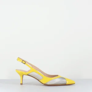 Escarpins slingback bout pointu cuir jaune & mesh argent - ORLA1 VERLUX GIALLO