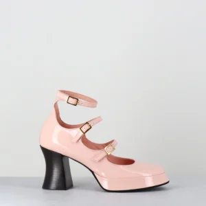 Babies multi-brides à plateforme en cuir vernis rose poudré - GALAN VERNICE ROSA