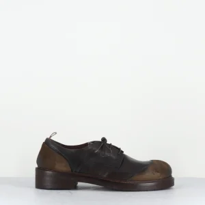 Derbies à lacets en cuir marron brossé & bout rapporté - GAMAN DAVIS MUD