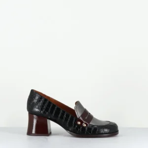 Mocassins petit talon cuir imprimé croco noir - TADEO MONDA NEGRO