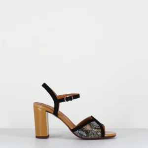 Sandales talon haut cuir jaune & serpent - BELULU SIRPA BLUE