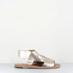 Sandales plates en cuir souple or clair découpe asymétrique - ITACA033 MAX PLATINO