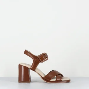 Sandales à talon bicolore en agneau camel & beige - RAPALO25 NAPPA COGNAC