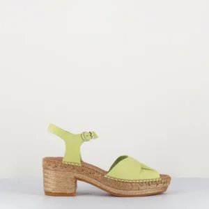 Sandale en cuir souple jaune citron design papillon espadrille - BULDO LIME