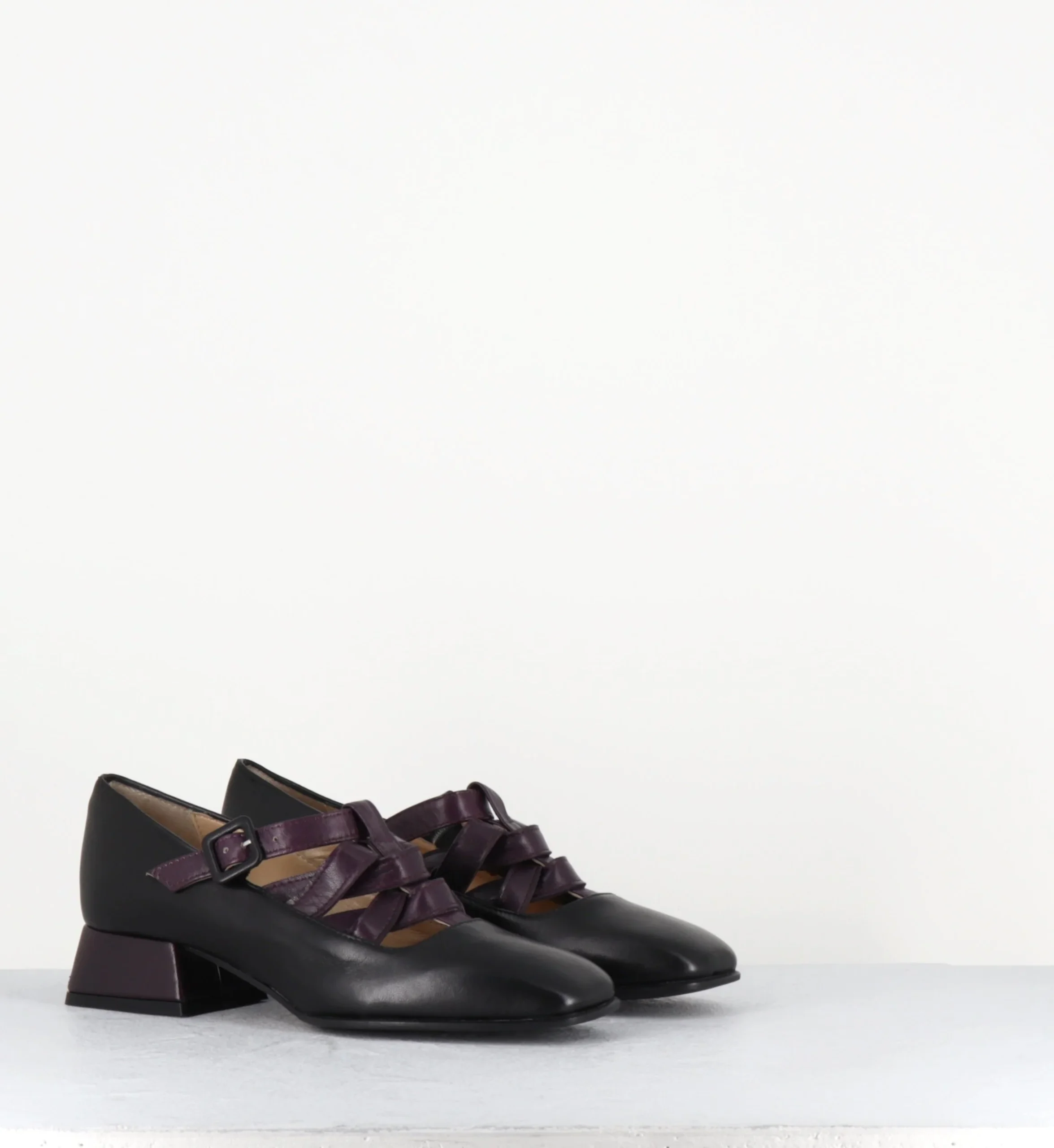 Babies rétro multi-brides en cuir prune petit talon - 5516 NERO PRUGNA – Image 3