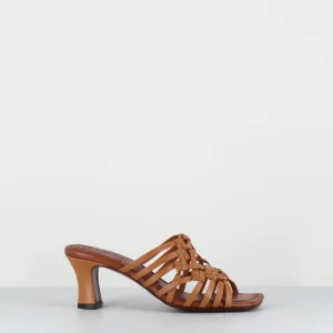 Mules petit talon rétro en cuir tressé camel - NAYLA WOVEN PEACH