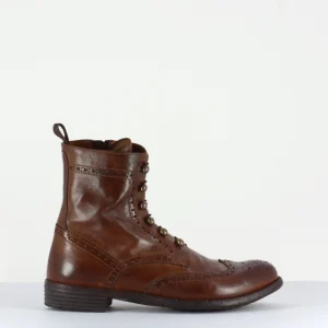 Bottines à boutons & motif brogue en cuir camel - MARS 018 SAUVAGE