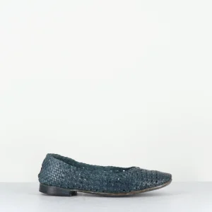 Ballerines en cuir tressé bleu jean - DOBRA DENIM