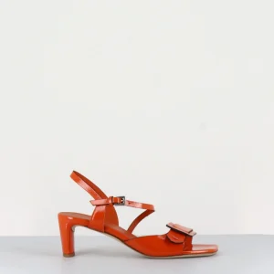 Sandales en cuir vernis orange petit talon - 11317 VETRO ORANGE
