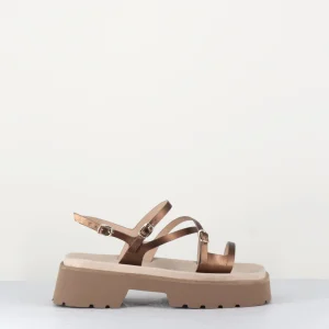 Sandales à plateforme légère en cuir métallisé bronze - PE7423 BRONZO