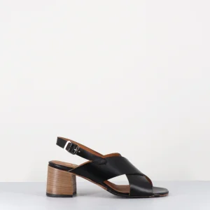 Sandales petit talon en cuir noir - 3162 NERO