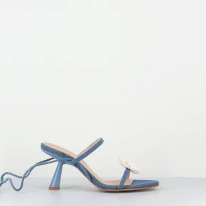 Sandales à fleur en jean bleu & longues brides - KENDRA DENIM SANDALS
