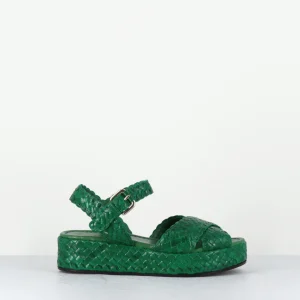Sandales semelle épaisse en cuir tressé vert - VERO25 MELA TRENZADO