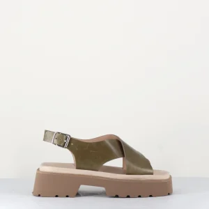 Sandales à brides croisées en cuir khaki - PE7422 MILITARE