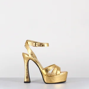 Sandales à plateforme en cuir doré - BOMBER1 NEW ORO