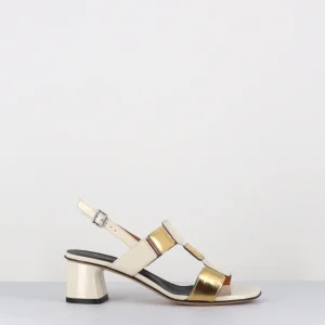 Sandales 60s en cuir blanc cassé & doré - LEFAI6 LUX TALCO