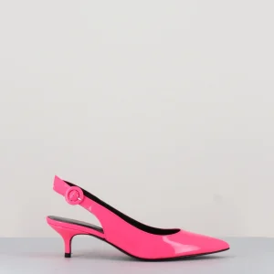 Escarpins slingback pointu petit talon vernis rose - GIE90