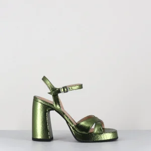 Sandales talon haut à plateforme en cuir craquelé vert - SUMA1 CRAK MENTA