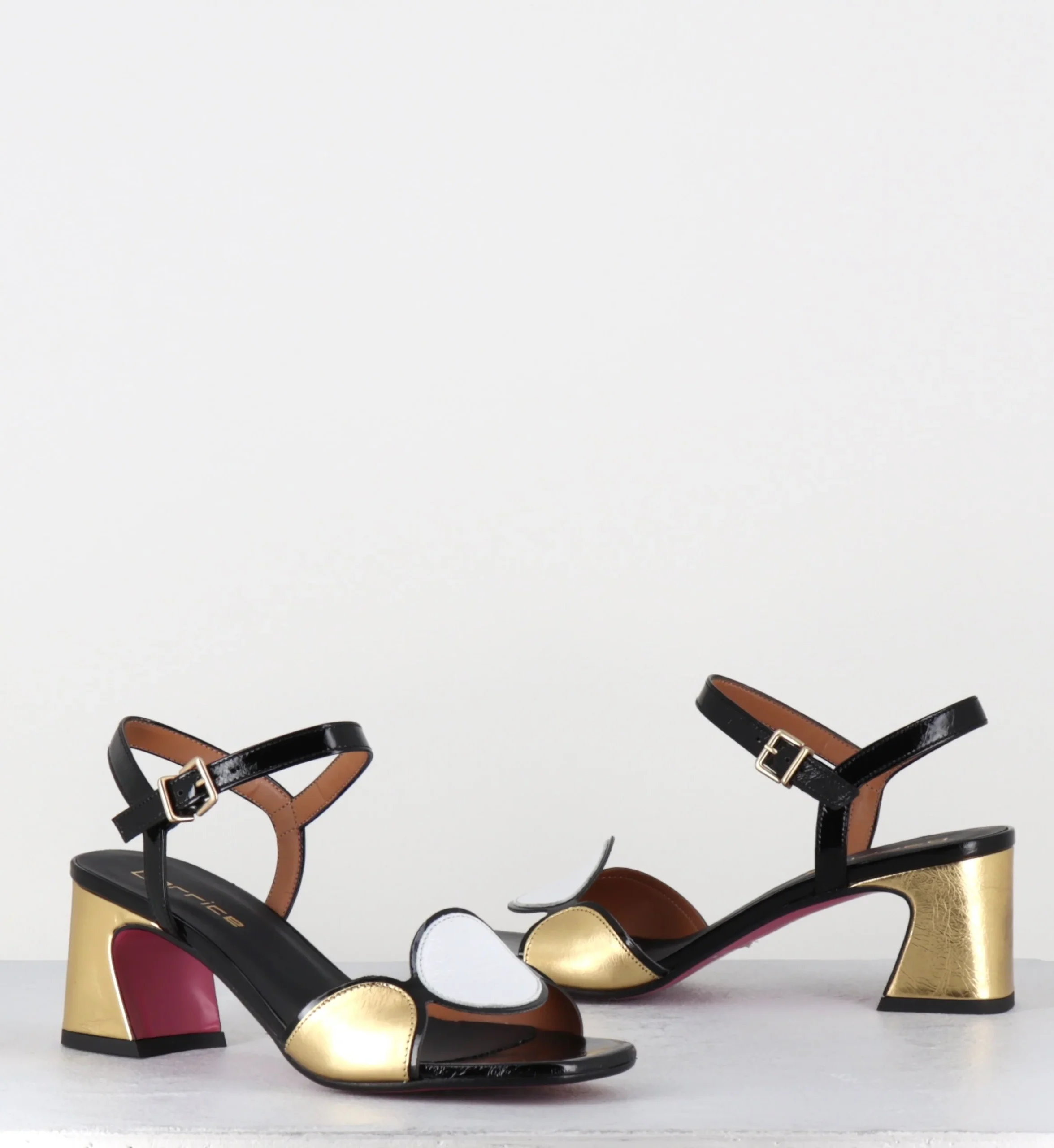 Sandales 60s en cuir doré noir blanc - CARTOU LUX NERO – Image 3