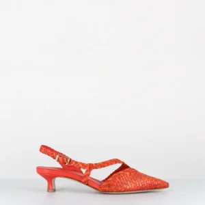 Escarpins slingback en cuir tressé orange kitten heel - BOKER BERL BRIGHT