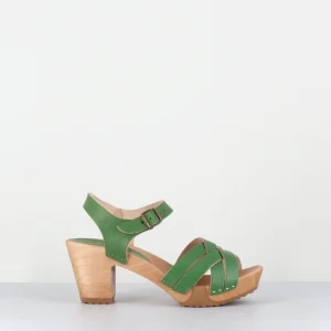 Sandales-sabots à talon léger cuir vert pomme - 236-109 VEG POMME