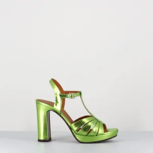 Sandales salomé talon haut cuir métallisé vert - CAFRA CITROEN LIMA