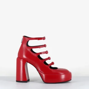 Babies à plateforme multi-brides en cuir rouge - E3551 TIAGO BERRY