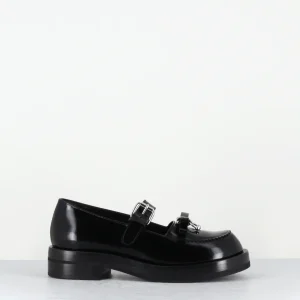 Babies en cuir noir noeud & piercing - TRUDI RIBBON NERO