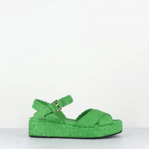 Sandales semelle épaisse en cuir tressé vert pomme - VERO24 KIWI