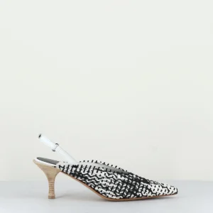 Escarpins slingback en cuir tressé noir&blanc - M6076 BIANCO