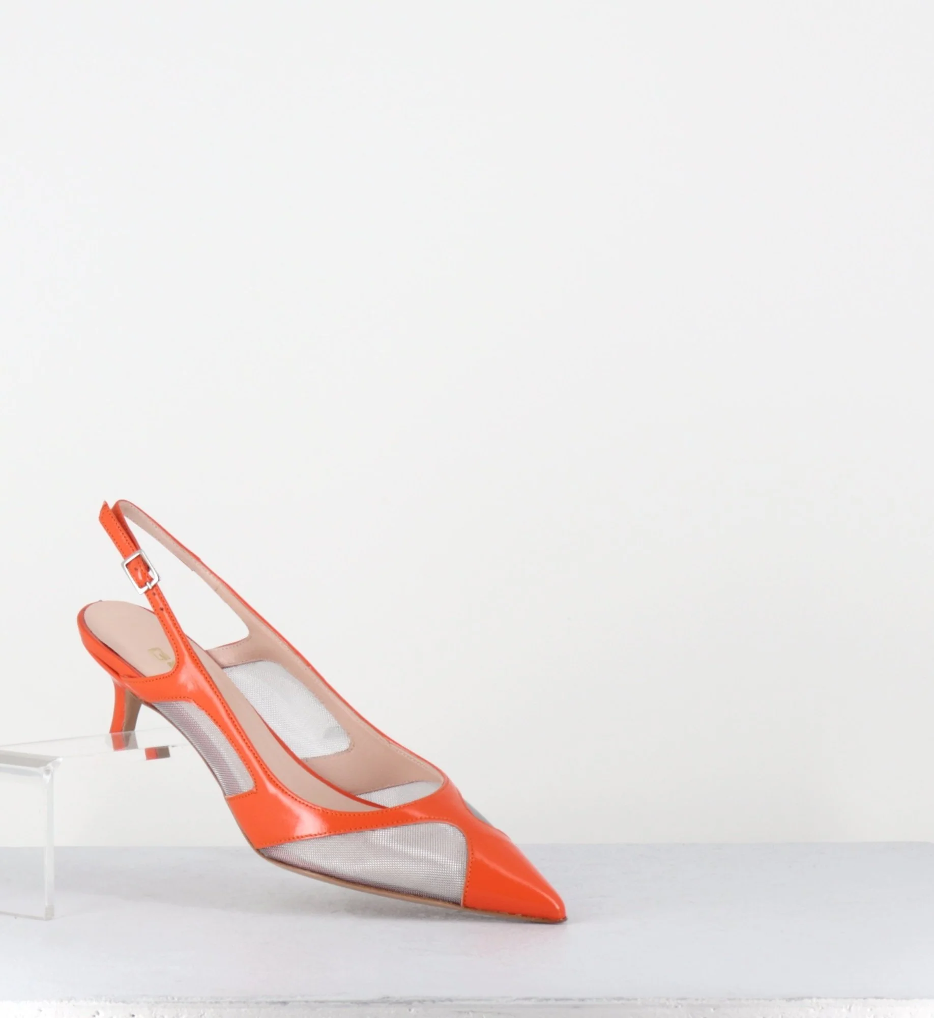 Escarpins slingback bout pointu cuir orange & mesh argent - ORLA2 VERLUX ARANCIATA – Image 4