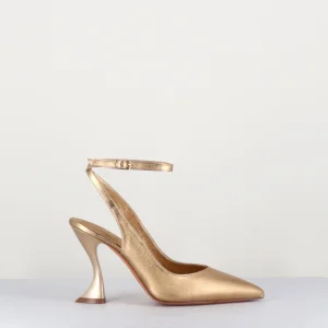 Escarpins bout pointu talon stylisé en cuir irisé doré - 2616 WASH NUDE