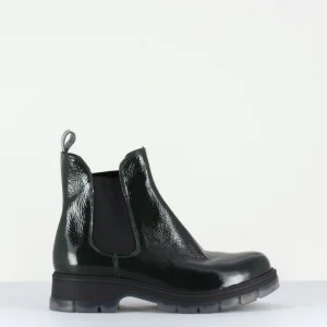 Bottines plate en cuir vernis vert foncé Sélection Garrice - 5835V