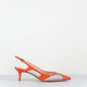 Escarpins slingback bout pointu cuir orange & mesh argent - ORLA2 VERLUX ARANCIATA