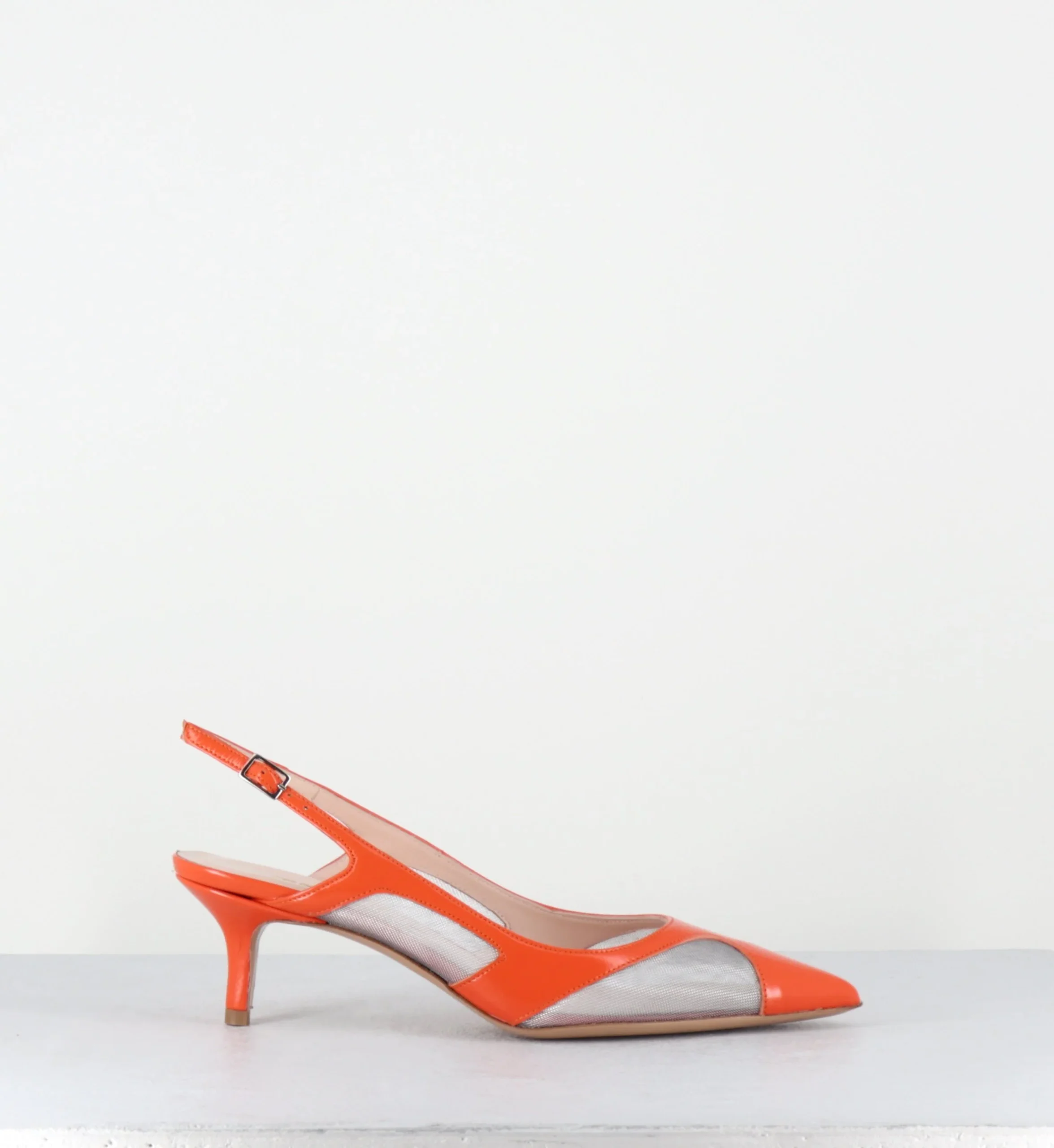 Escarpins slingback bout pointu cuir orange & mesh argent - ORLA2 VERLUX ARANCIATA – Image 2