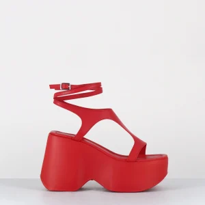 Sandales compensées en cuir rouge - 1G3156D RED