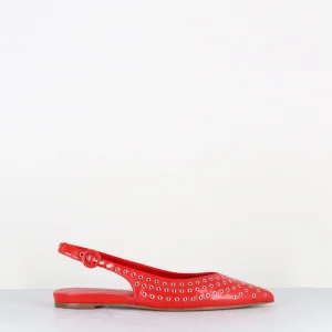 Ballerines slingback pointu cuir rouge & oeillets - LAS53 GLAZE ROSSO