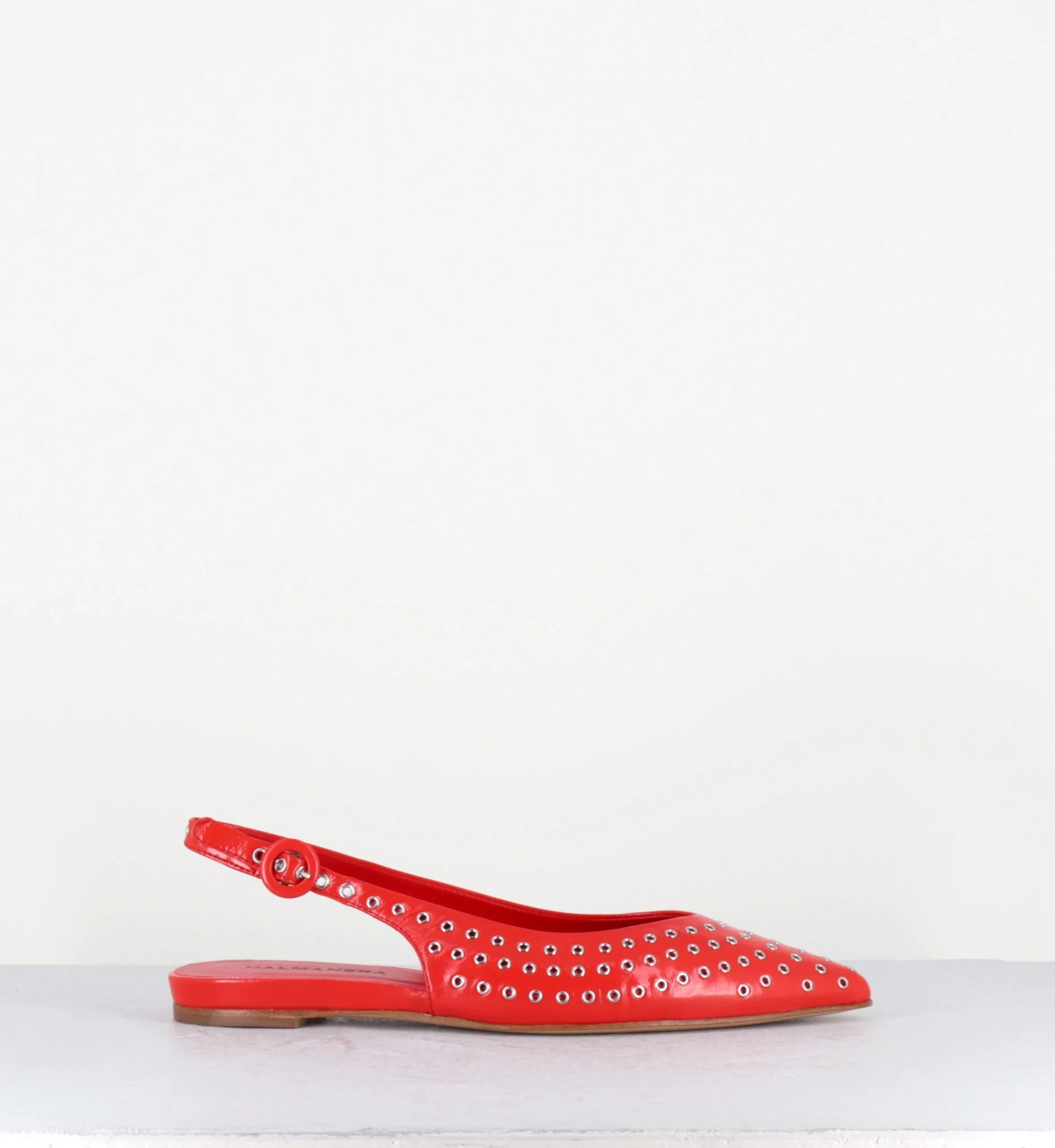 Ballerines slingback pointu cuir rouge & oeillets - LAS53 GLAZE ROSSO