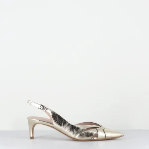Escarpins slingback pointu petit talon métallisé doré - 11702 CRAK PIRITE
