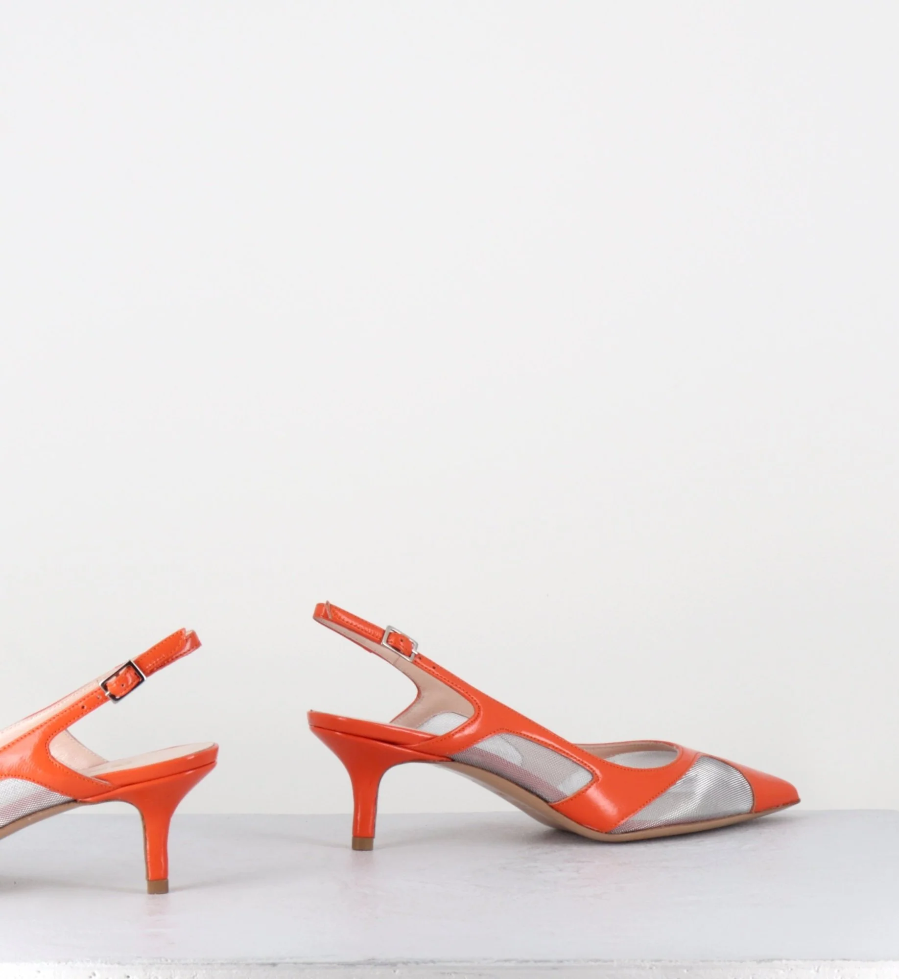 Escarpins slingback bout pointu cuir orange & mesh argent - ORLA2 VERLUX ARANCIATA – Image 9