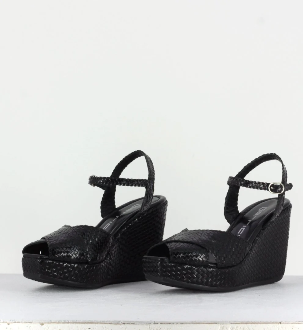 Sandales compensées en cuir tressé noir - Sofia Nero – Image 3