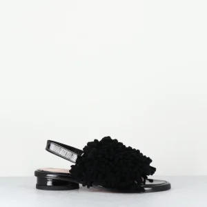 Sandales plates effet éponge cuir noir - ALISON TIGER NERO