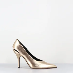 Escarpins bout pointu talon haut en cuir doré - FEELS SCRATCH PLATINO