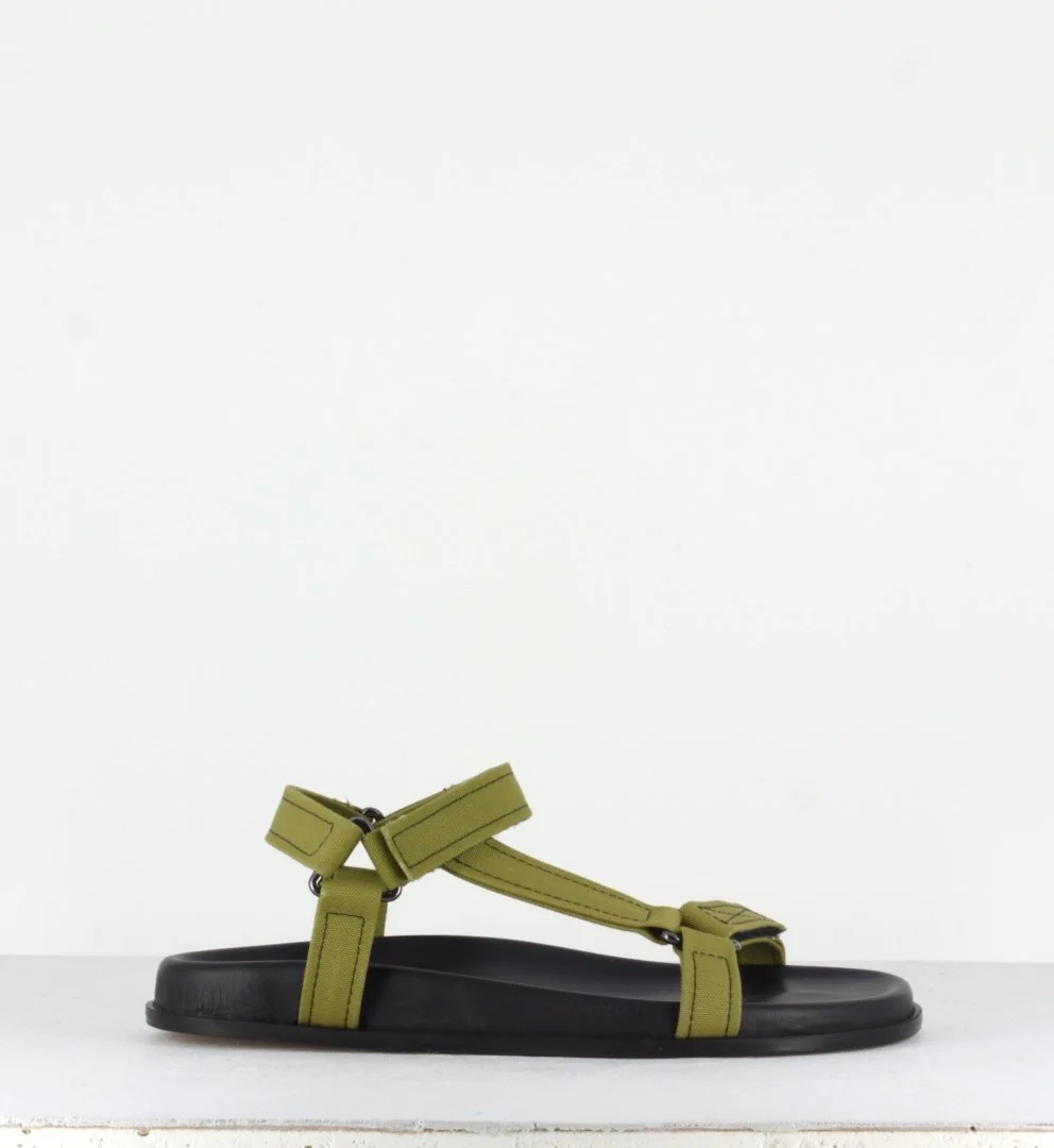 Sandales cuir et toile kaki - Giunona1