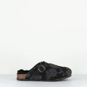 Sabots plats en feutre gris brodé à sequins - 230-BI FEUTRE BRODE