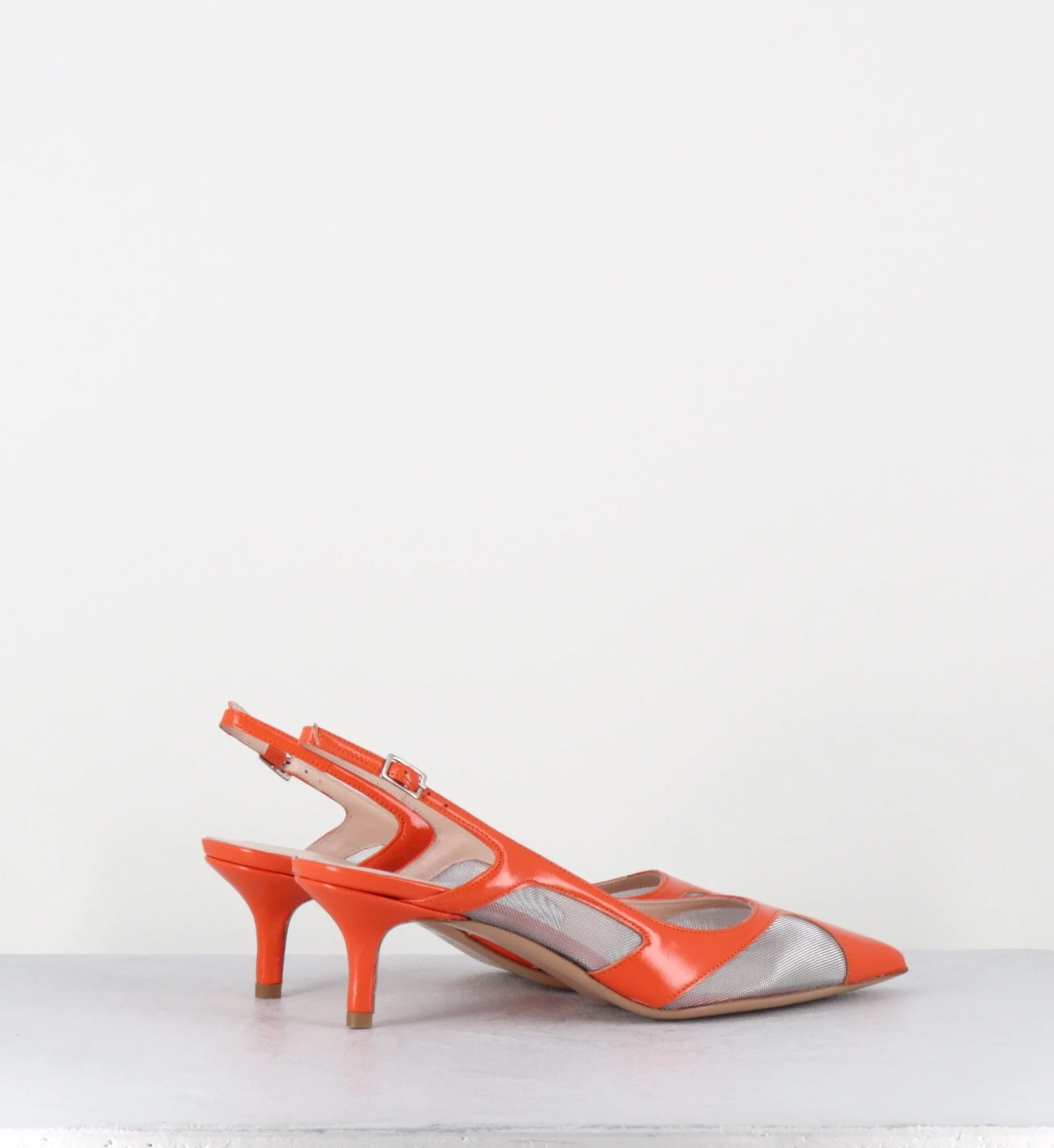 Escarpins slingback bout pointu cuir orange & mesh argent - ORLA2 VERLUX ARANCIATA – Image 5