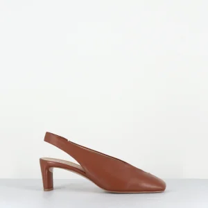 Escarpins slingback petit talon en cuir marron - 11902 GLAMOUR CANNELLA
