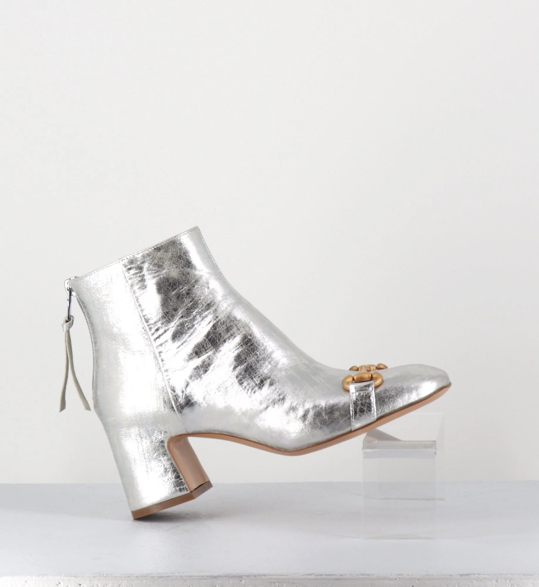 Boots 70s petit talon en cuir argent vieilli - Q199 VINTAGE SILVER – Image 3